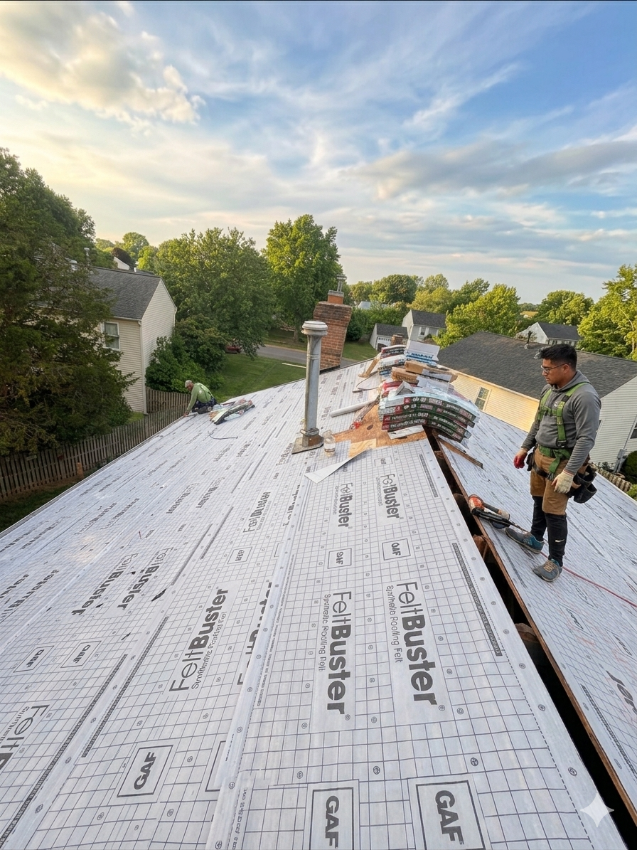 JV Exteriors team installing roofing