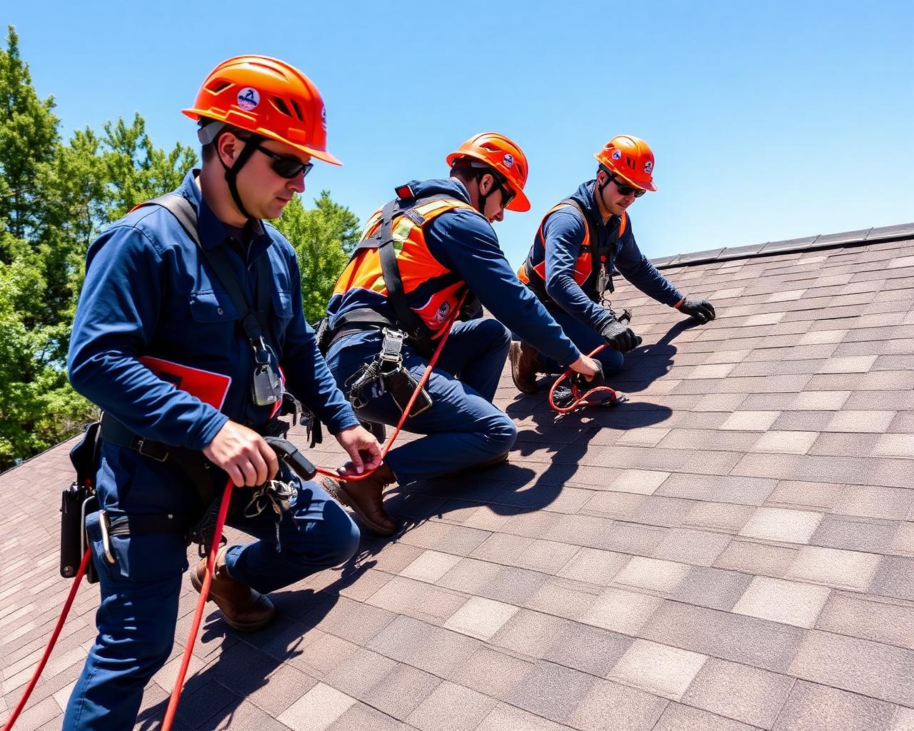 JV Exteriors team installing roofing